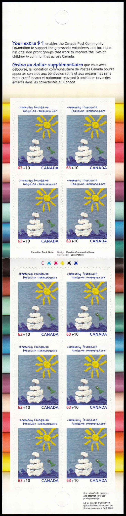 Canada Stamp Booklet - #BK560 Floating Adrift, by Ezra Peters (2013) 10 x (63¢ + 10¢) Booklet of 10 stamps (#B20a in cover) - Image 2