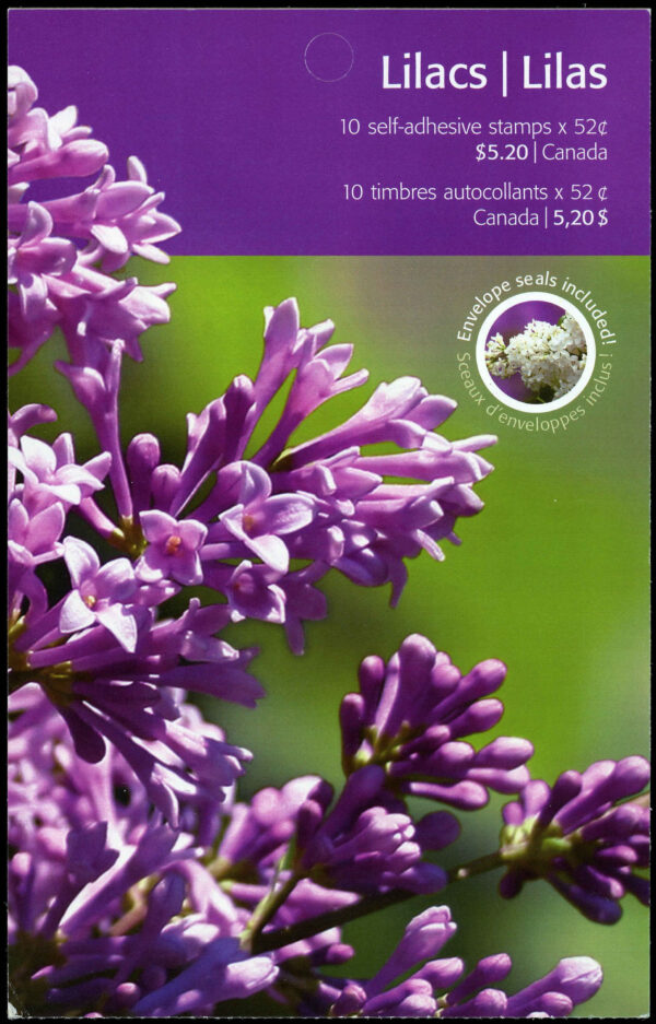 Canada Stamp #2208a - Lilacs (2007) 10 x 52¢ Booklet pane of 10 stamps (5 x (#2207-2208)) (BK347) + 10 stickers - Image 2