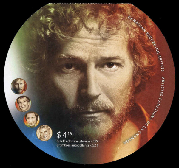 Canada Stamp #2222 - Canadian Recording Artists (2007) 8 x 52¢ 2x Booklet pane of 4 stamps (#2222a-d) (BK351), with Gordon Lightfoot at upper left - Image 2