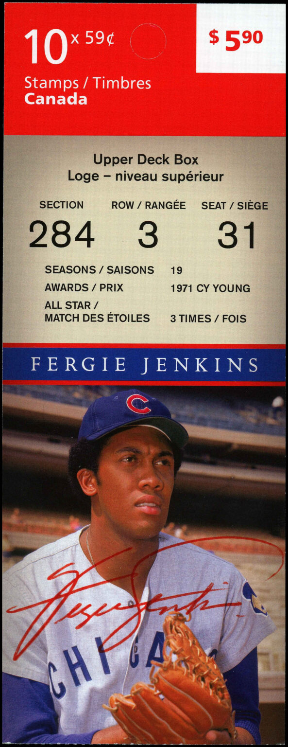 Canada Stamp #2434a - Ferguson Jenkins (2011) 10 x 59¢ Booklet pane of 10 stamps (#2434) (BK445) - Image 2