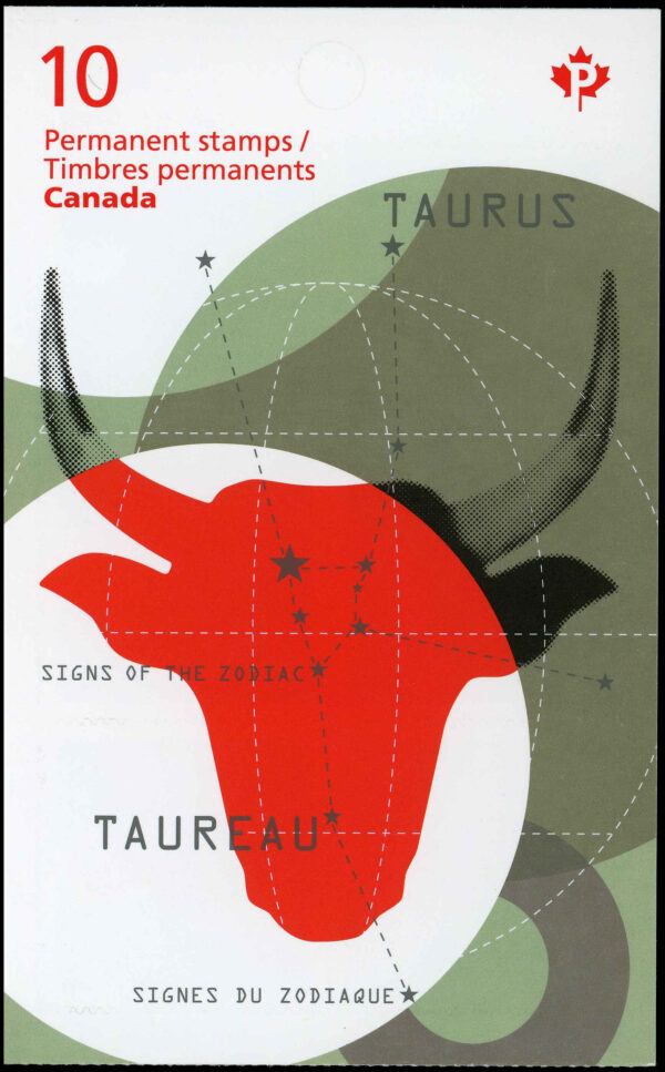 Canada Stamp #2450a - Taurus: The Bull (2011) 10 x P (59¢) Booklet pane of 10 stamps (#2450) (BK451) - Image 2