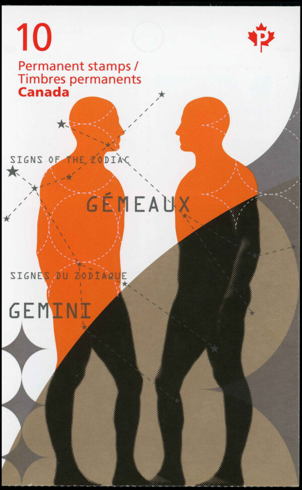 Canada Stamp #2451a - Gemini: The Twins (2011) 10 x P (59¢) Booklet pane of 10 stamps (#2451) (BK456) - Image 2