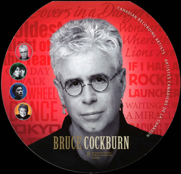 Canada Stamp #2483 - Canadian Recording Artists (2011) 4 x P (59¢) Booklet pane of 4 stamps (#2483a-d) (BK460), with Bruce Cockburn at upper left - Image 2