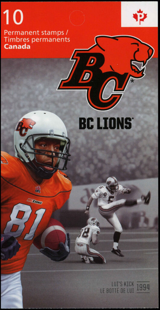 Canada Stamp #2569a - BC Lions Geroy Simon (1975- ), 'Lui's Kick' (2012) 10 x P (61¢) Booklet pane of 10 stamps (#2569) (BK500) - Image 2