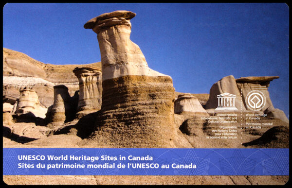 Canada Stamp #2847a - Unesco ERROR World Heritage Sites in Canada (2015) 6 x $1.20 Booklet pane of 6 stamps (2 x #2845-7) (BK623), recalled (Hoodoos error) - Image 2