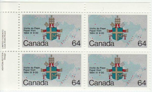 Canada PB#1031 - Papal coat-of-arms and map (1984) 64¢