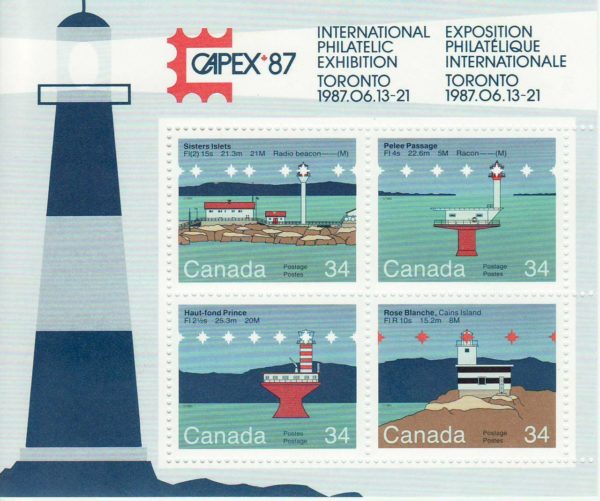 Canada Stamp #1066b - Canadian Lighthouses-2 (1985) 4 x 34¢ Souvenir Sheet of 4