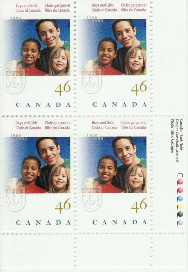 CANADA Plate bloc - Scott 1857 - NH - inscription - 46¢ Boys & Girls Club (2000)