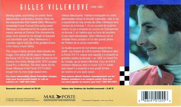 Gilles Villeneuve #1648b MNH souvenir stamp sheet 1997 - Image 4