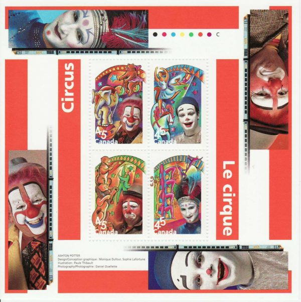 CANADA SOUVENIR SHEET/4 #1760b $1.80 MULTI, 1998 THE CIRCUS, VF, MINT NH