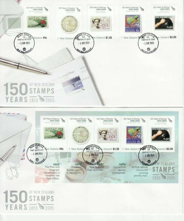 NEW ZEALAND 2005 150th STAMP ANNIV Full Set of 6 FDC in NEW condition - Image 4