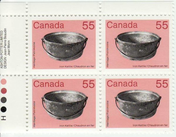 0.55 Plate Block of Iron Kettle, Canada 1987 #1082 MNH-VF