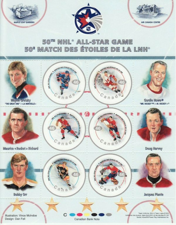 Canada Stamp #1838 - NHL All Stars-1 (2000) 6 x 46¢ Pane of 6