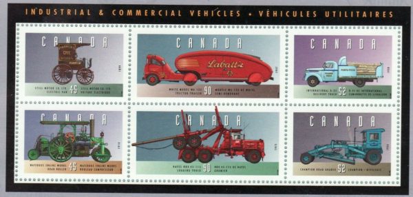 Canada Stamp #1604i - Historic Land Vehicles-4 (1996) 2 x 45¢, 2 x 52¢, 2 x 90¢ Souvenir Sheet of 6 stamps - Image 2