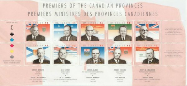 Canada Stamp #1709 - Provincial Premiers (1998) 10 x 45¢ Pane of 10