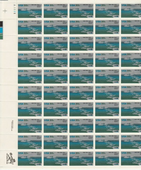 US 2091 20c St. Lawrence Seaway Sheet OF 50 MNH POF P#A1111 upper left - Image 3