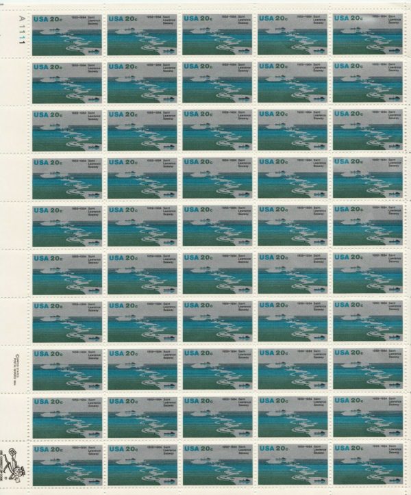 US 2091 20c St. Lawrence Seaway Sheet OF 50 MNH POF P#A1111 upper left