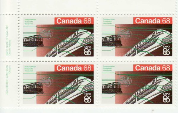 0.68 Plate Block Expo 86, Canada 1986 #1093 MNH-VF