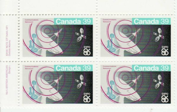 0.39 Plate Block #1079 - Communications (1986) 39¢