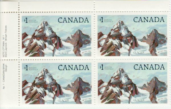 1$ Plate Block of Glacier National Park, Canada 1984 #934 MNH-VF