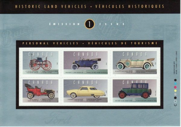 Canada Stamp #1490 - Historic Land Vehicles-1 (1993) 2 x 43¢, 2 x 49¢, 2 x 86¢ Souvenir sheet of 6