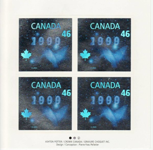 CANADA 1999-2000 DOVE HOLOGRAM 46 CENT STAMPS BLK OF 4 (#1812) MNH