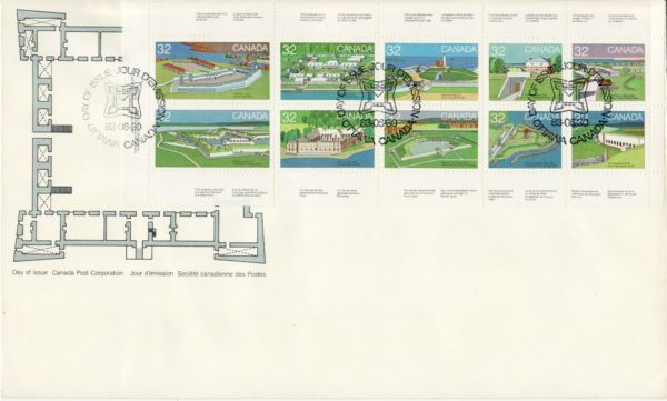 Canada jumbo FDC 1983 sc#992a Canadian Forts-1, pane of 10