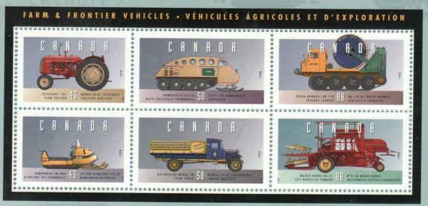 Canada Stamp #1552i - Historic Land Vehicles-3 (1995) 2 x 43¢, 2 x 50¢, 2 x 88¢ Souvenir Sheet of 6 stamps