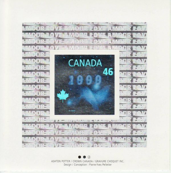 Canada Stamp #1812i - Dove (hologram) (1999) 46¢ Souvenir Sheet of 1