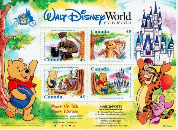 Canada Stamp #1621b - Winnie the Pooh (1996) 4 x 45¢ Souvenir Sheet of 4