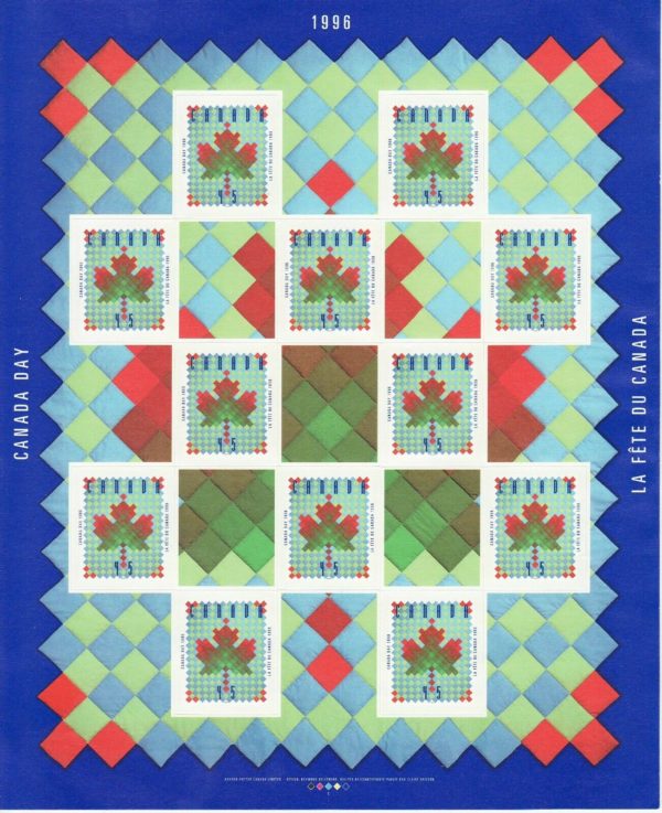 Canada Stamp #1607a - Maple Leaf Quilt (1996) 12 x 45¢ Pane of 12