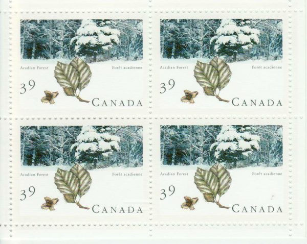 Canada Stamp #1283a - Acadian Forest (1990) 4 x 39¢ Souvenir Miniature Pane of 4